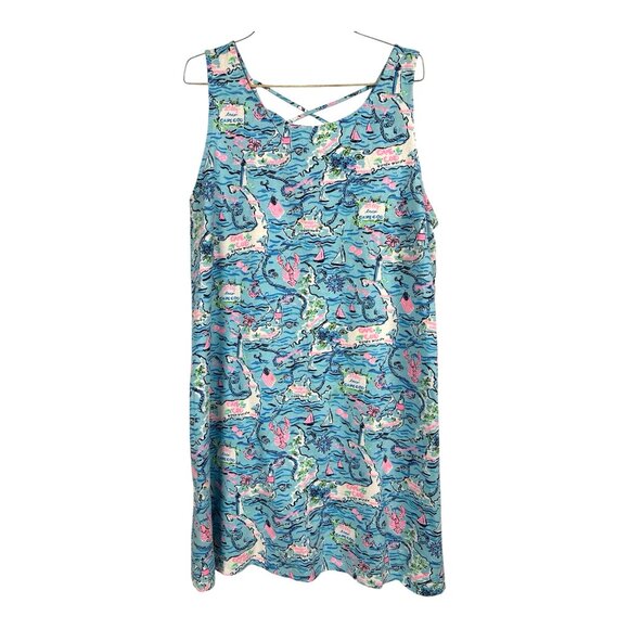 Lilly Pulitzer Dress Womens XL Kristen Swing Lilly Loves Cape Cod Bali Blue Prep - Picture 2 of 11